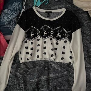 Forever 21 Black and White Reindeer Crop Top